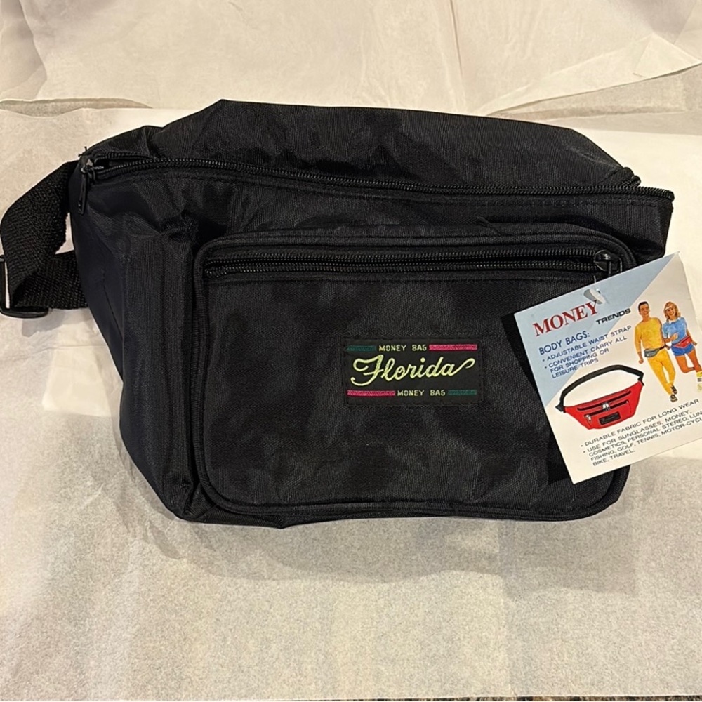 Money Bag Black Adjustable Waist Belt with Durable Fabric